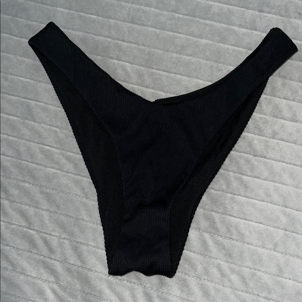 Aerie Black Ribbed Cheeky Bikini Bottom